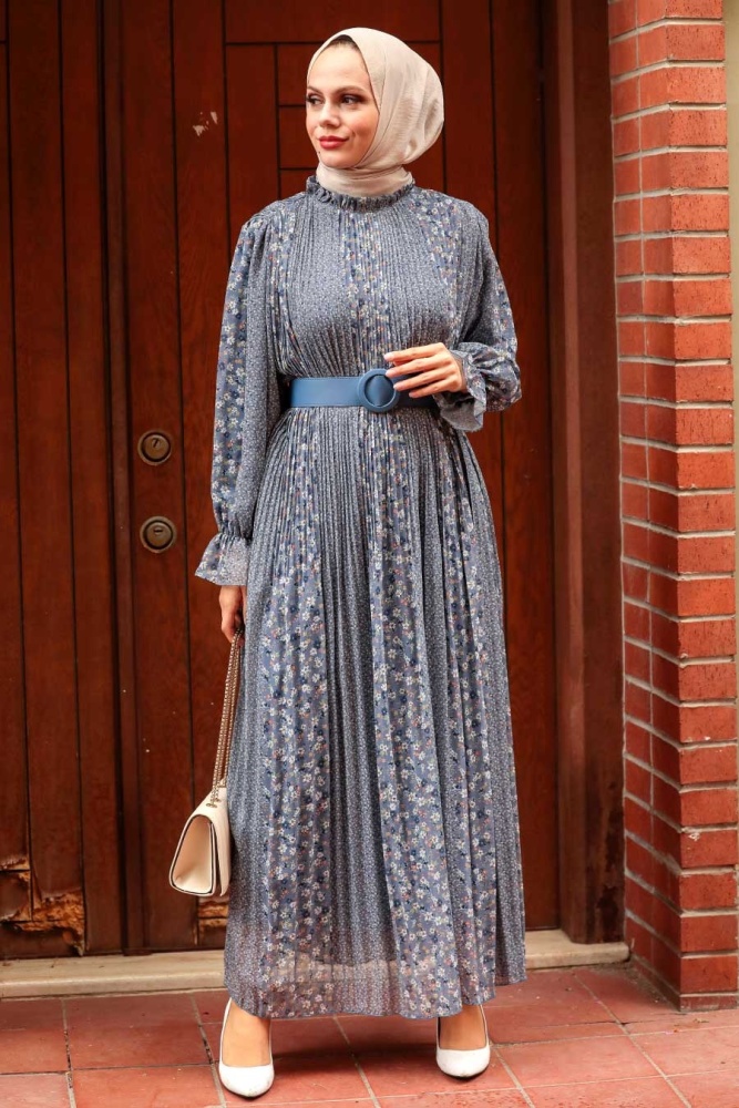 Neva Style - Robe Hijab Bleue 2340M - 1
