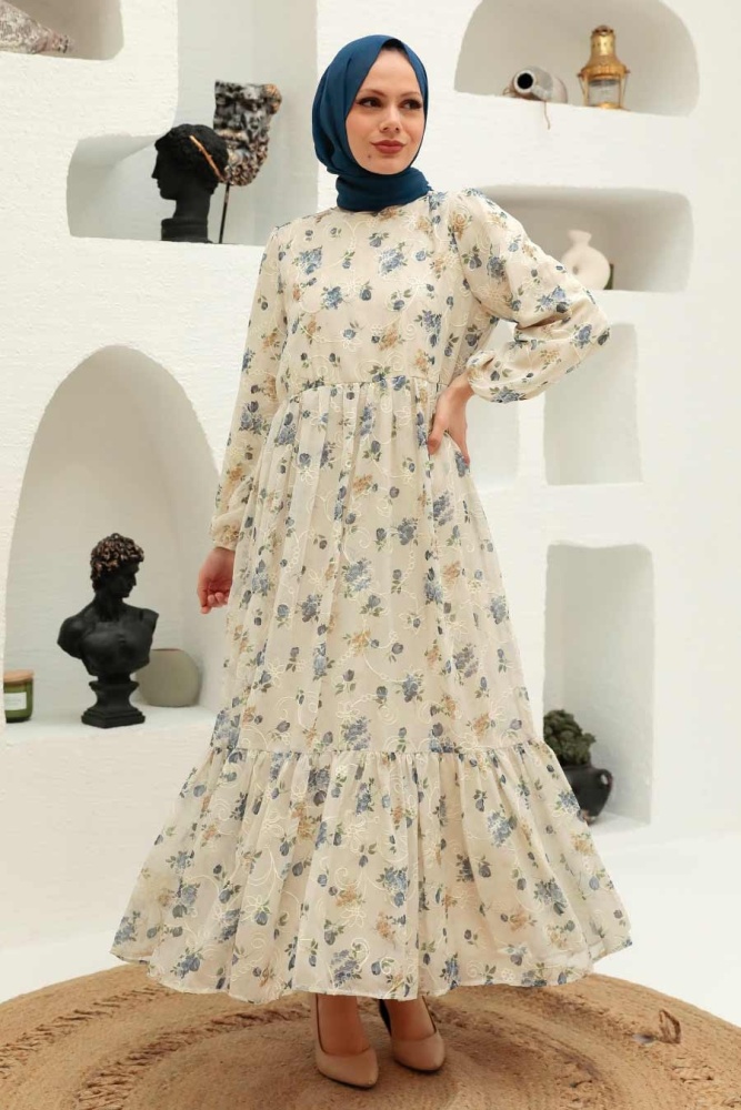 Neva Style -Robe Hijab Bleue 2391M - 1