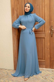 Neva Style - Robe Hijab Bleue 27922M - Thumbnail