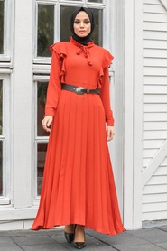 Neva Style - Robe Hijab Carreaux 4434KRMT - Thumbnail