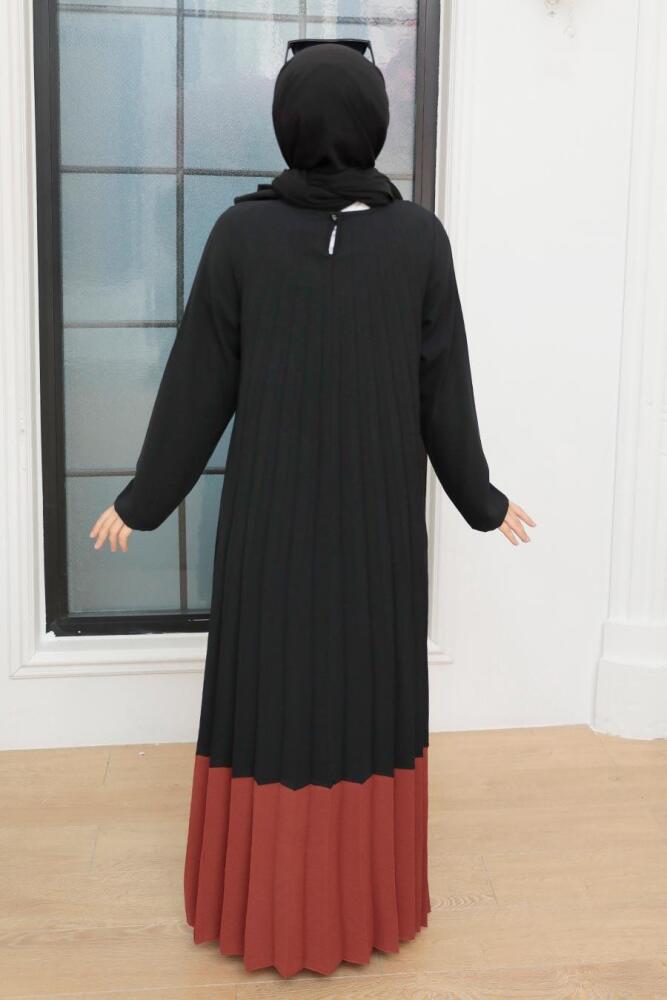 Robe longue et couvrante à plis – Terracotta 7684KRMT - 1