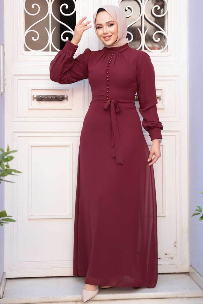 Neva Style - Robe Hijab Cerise 2703VSN - 3