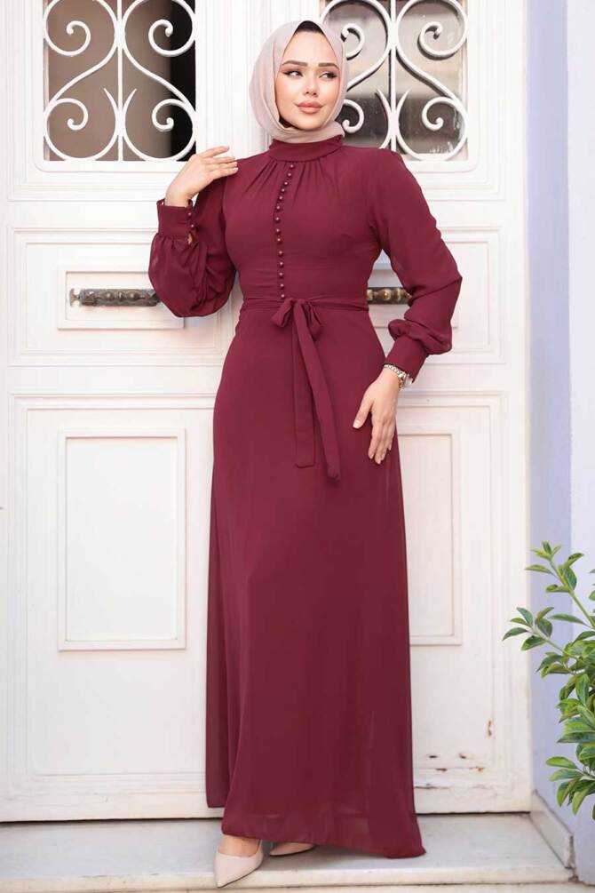 Neva Style - Robe Hijab Cerise 2703VSN - 2