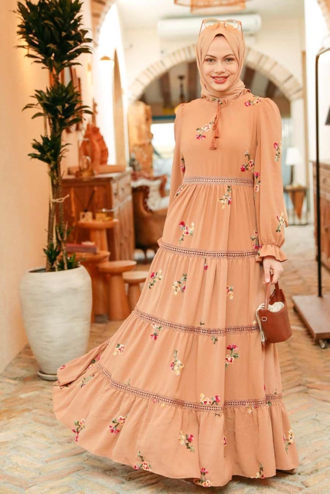 Neva Style - Robe Hijab Chameau 3403C - NEVA STYLE