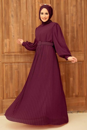 Neva Style - Robe Hijab Couleur Prune 3358MU - 1