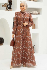 Neva Style - Robe Hijab Couleur Sunuff 279048TB - Thumbnail