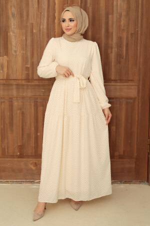 Neva Style - Robe Hijab Crème 13290KR - 3