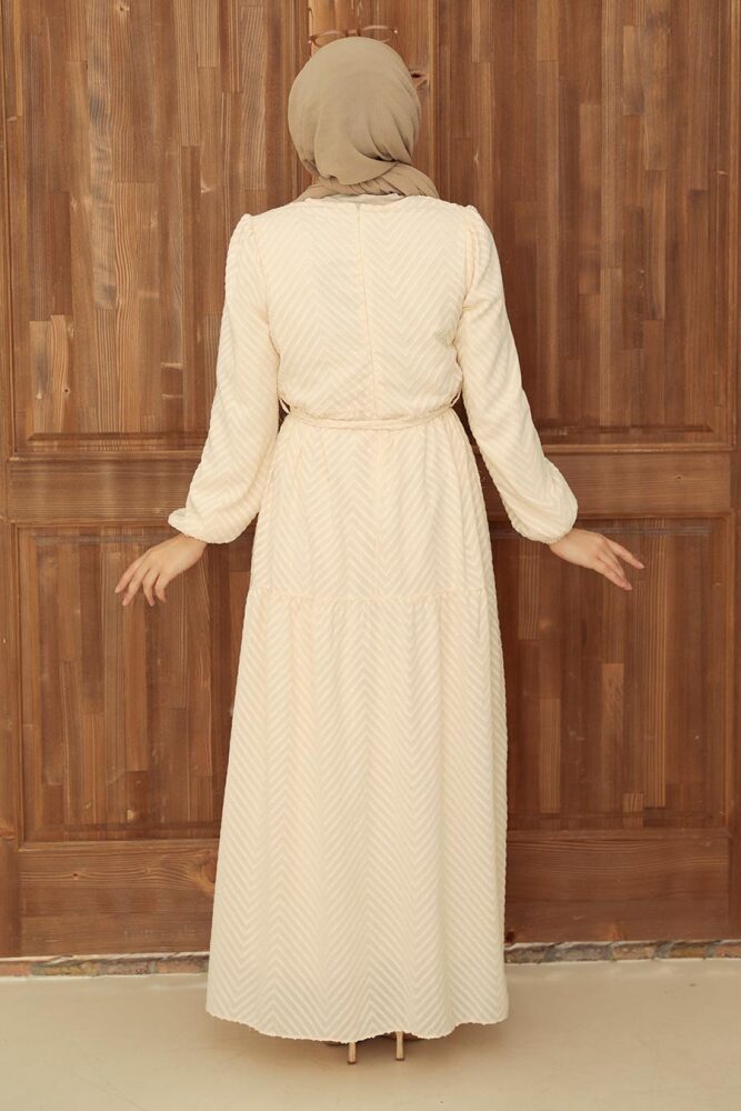 Neva Style - Robe Hijab Crème 13290KR - 4