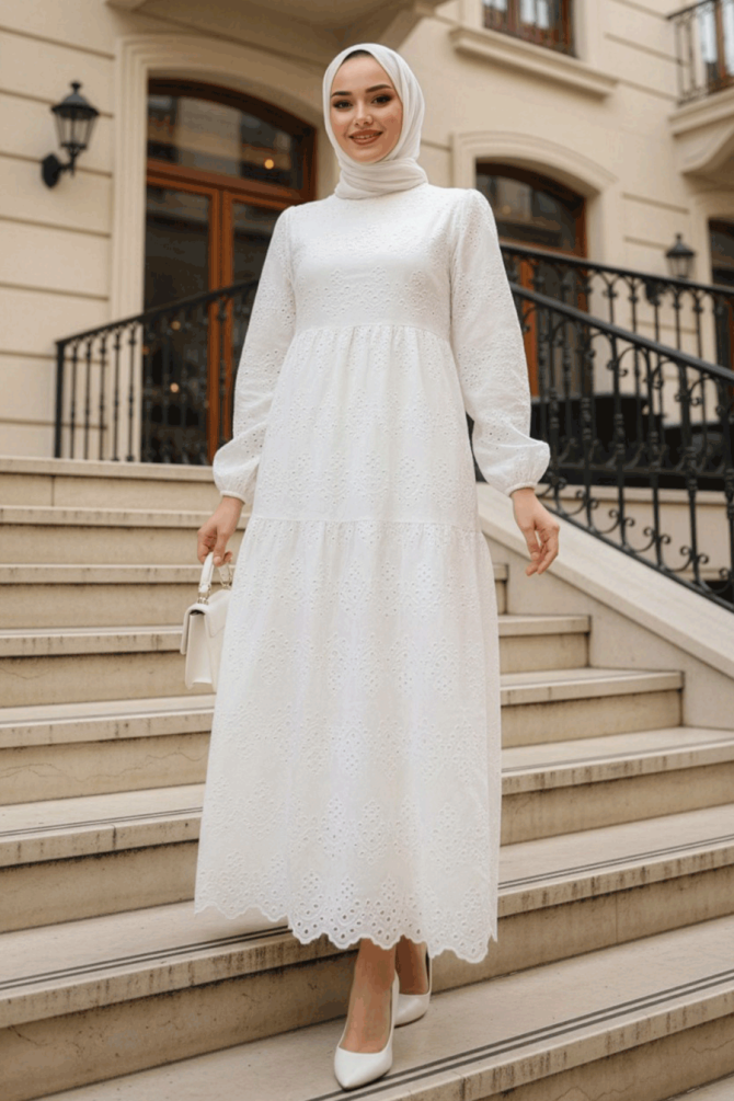 Neva Style - Robe Hijab Écru 1073E - 1
