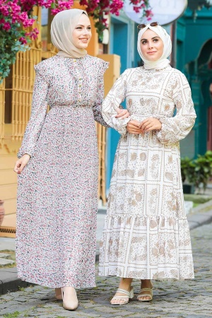 Neva Style - Robe Hijab Écru 1475E - 2