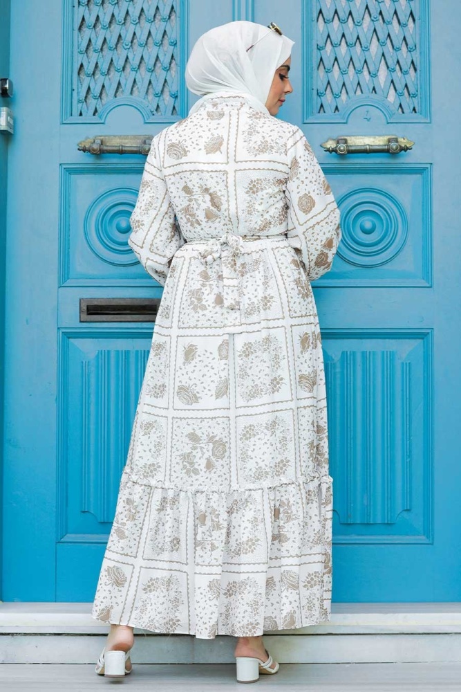 Neva Style - Robe Hijab Écru 1475E - 3