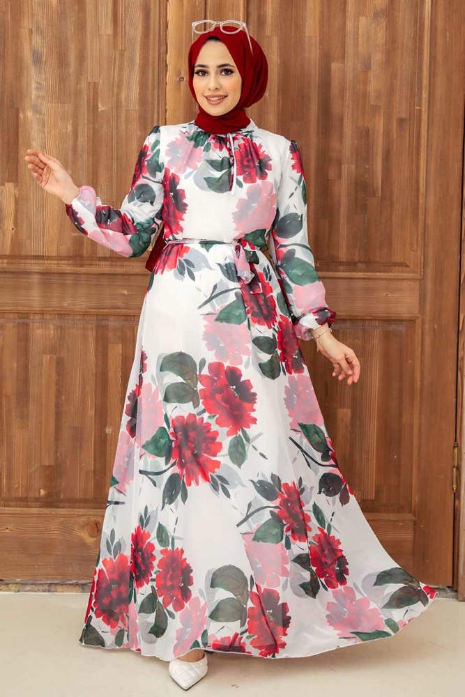Neva Style - Robe Hijab Écru 279067E - 2