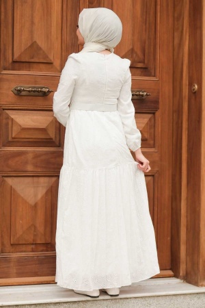 Robe longue et couvrante avec ceinture – Écru 28622E - 4
