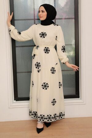 Neva Style - Robe Hijab Ecru 1332E - 1