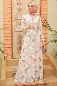 Neva Style - Robe Hijab Ecru 279017E - Thumbnail