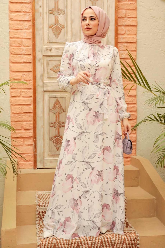 Neva Style - Robe Hijab Ecru 279017E - 1