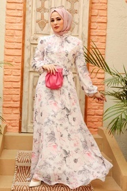 Neva Style - Robe Hijab Ecru 279019E - Thumbnail