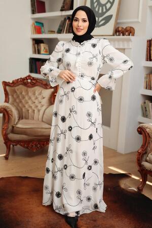 Neva Style - Robe Hijab Ecru 32944E - 1
