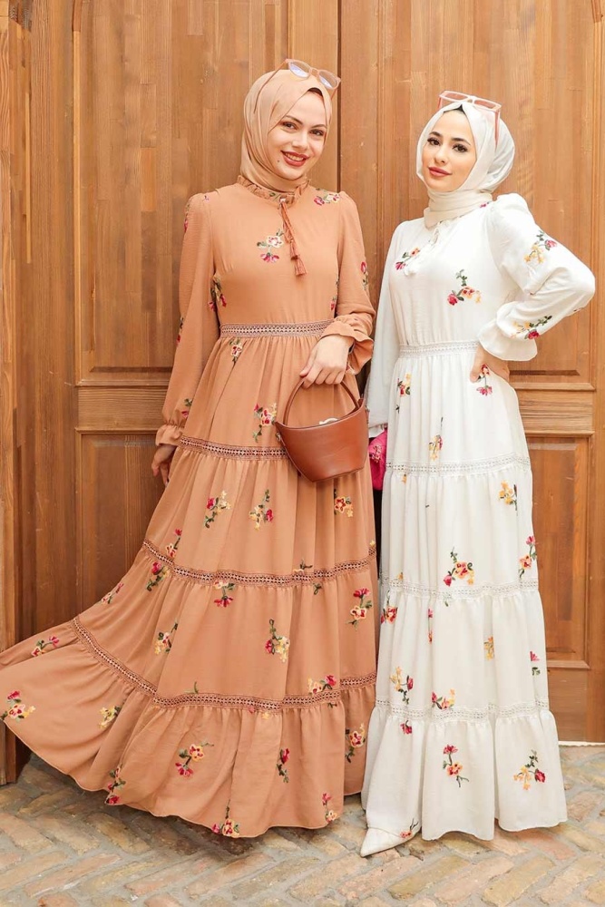 Neva Style - Robe Hijab Ecru 3403E - 4