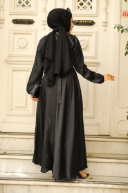 Neva Style - Robe Hijab en Satin Noir 5727S - Thumbnail