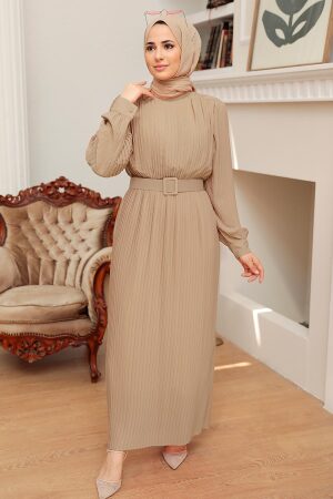 Robe longue et couvrante à plis – Taupe 3369V 