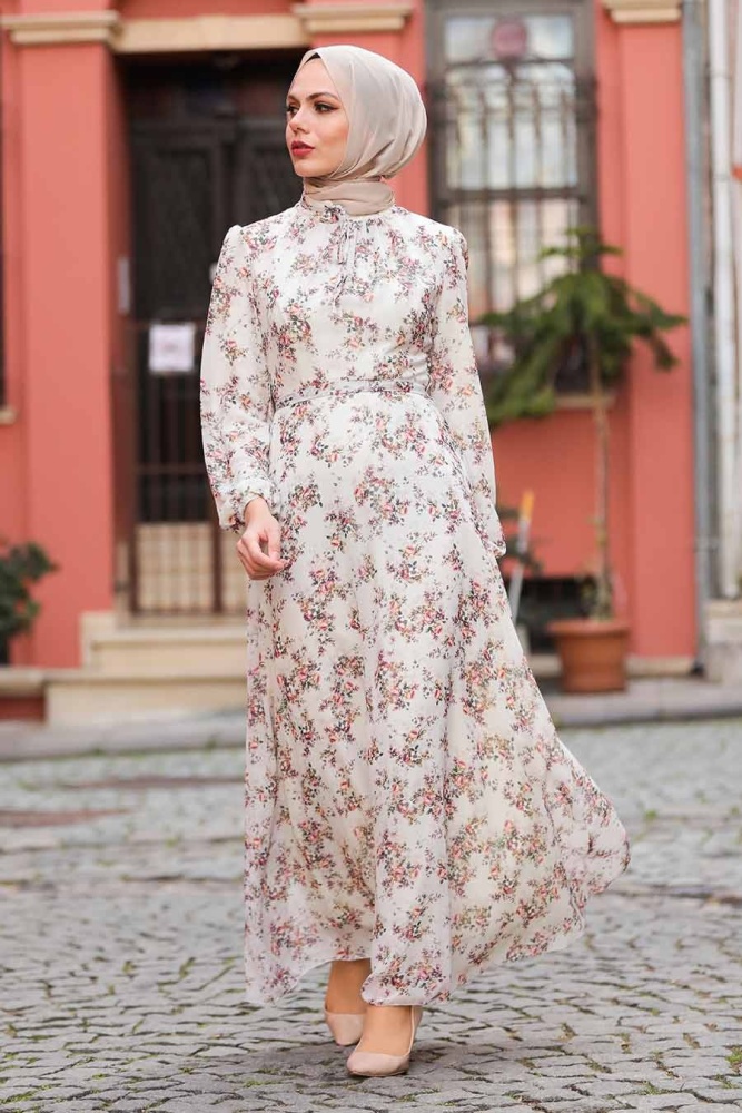 Neva Style - Robe Hijab Fleur de Grenade 27910NC - 1