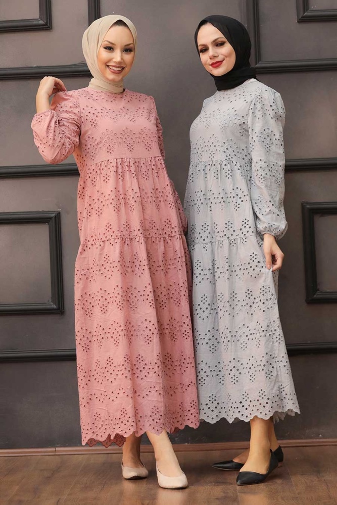 Neva Style - Robe Hijab Grise 1073GR - 2