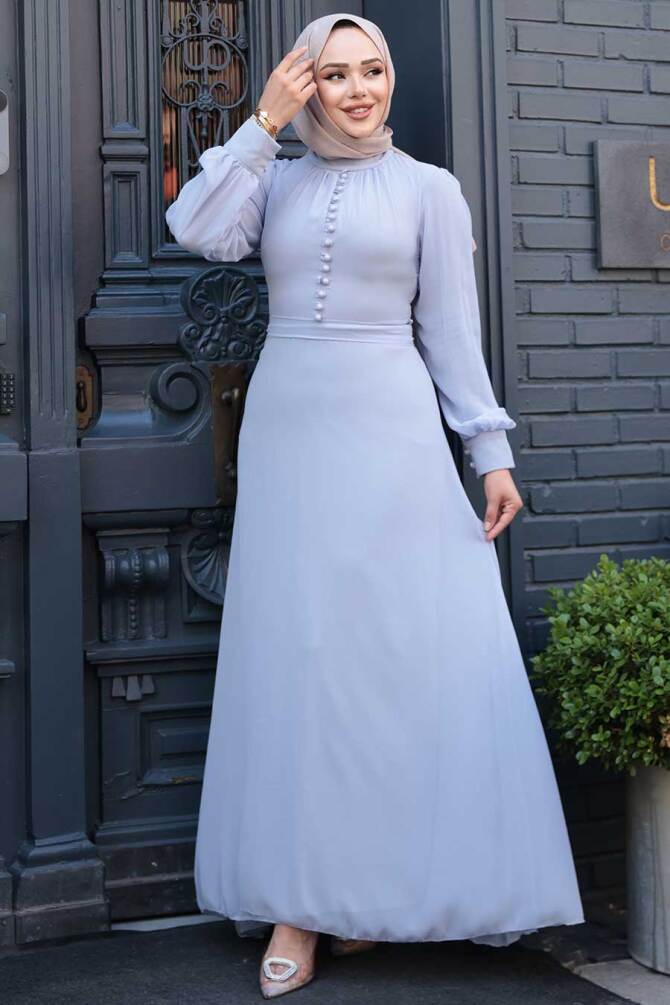 Neva Style - Robe Hijab Grise 2703GR - 2