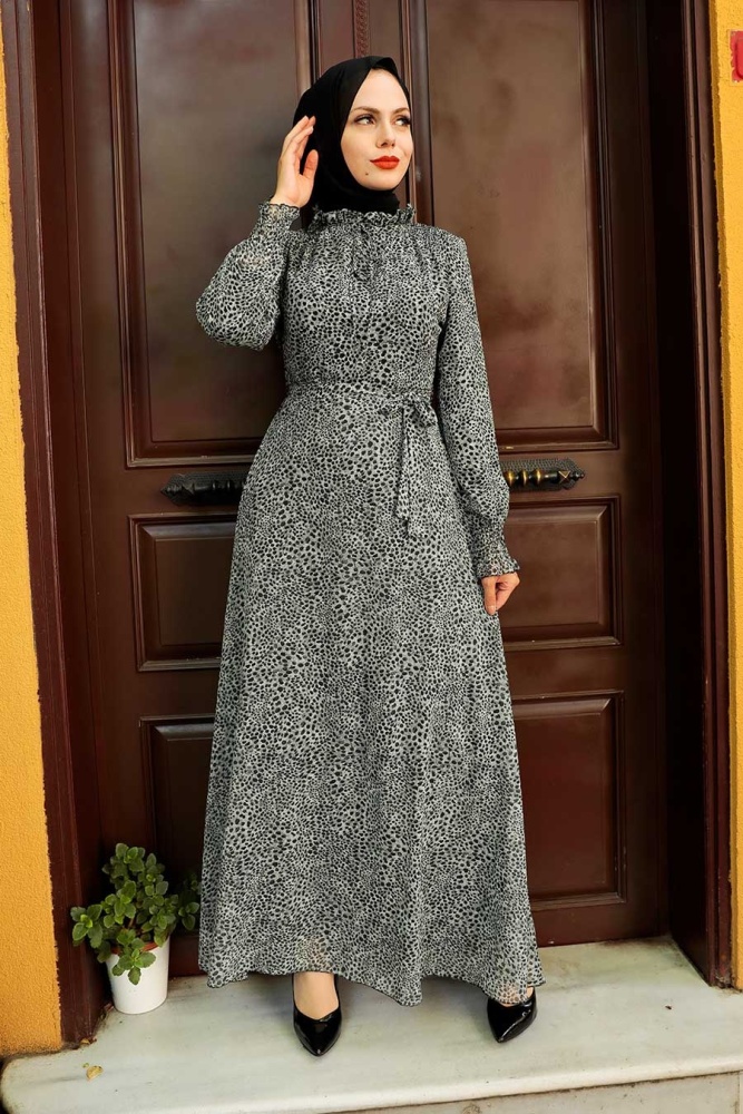 Neva Style - Robe Hijab Grise 27906GR - 2