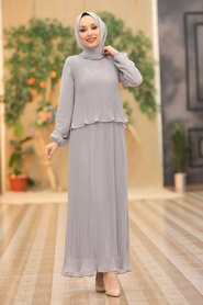 Neva Style - Robe Hijab Grise 2860GR - Thumbnail