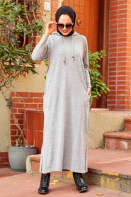 Neva Style -Robe Hijab Grise 3121GR - Thumbnail
