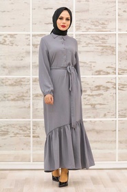 Neva Style - Robe Hijab Grise 3735GR - Thumbnail