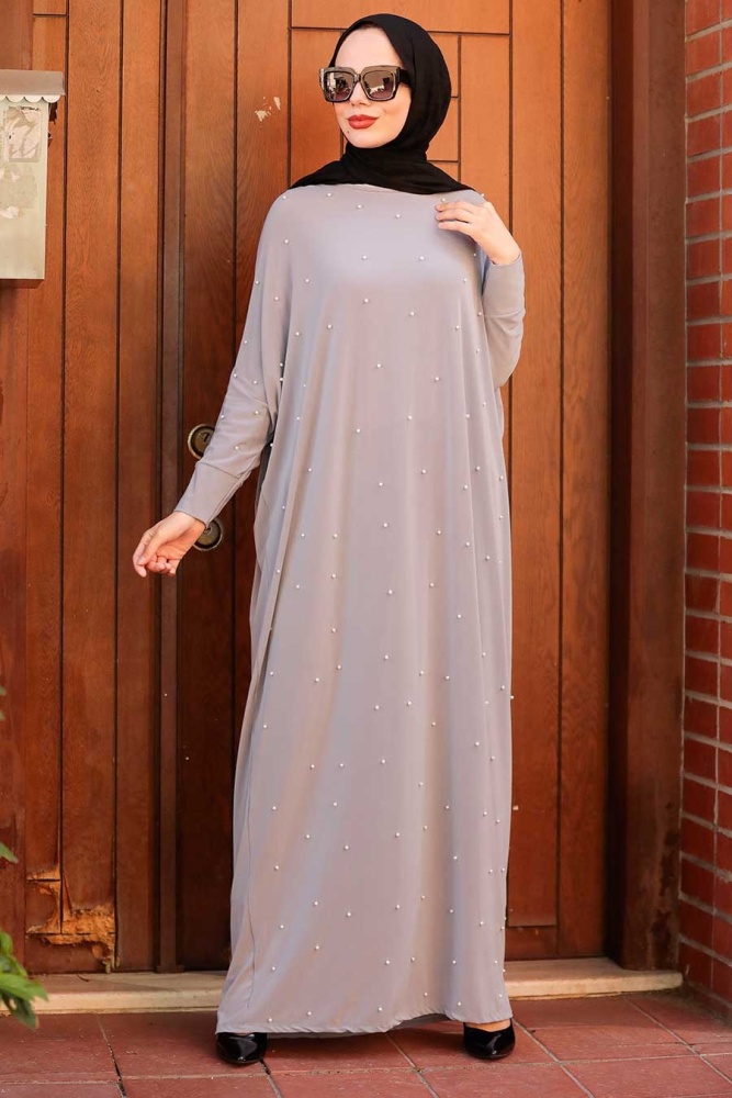 Neva Style - Robe Hijab Grise 4995GR - 2