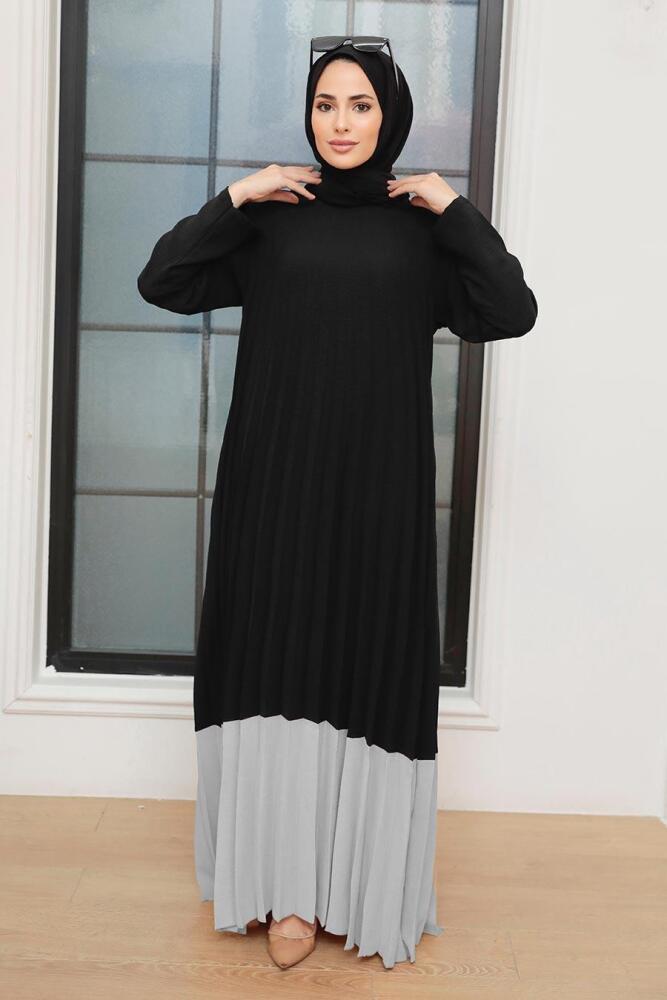 Robe longue et couvrante à plis – Gris 7684GR - 1