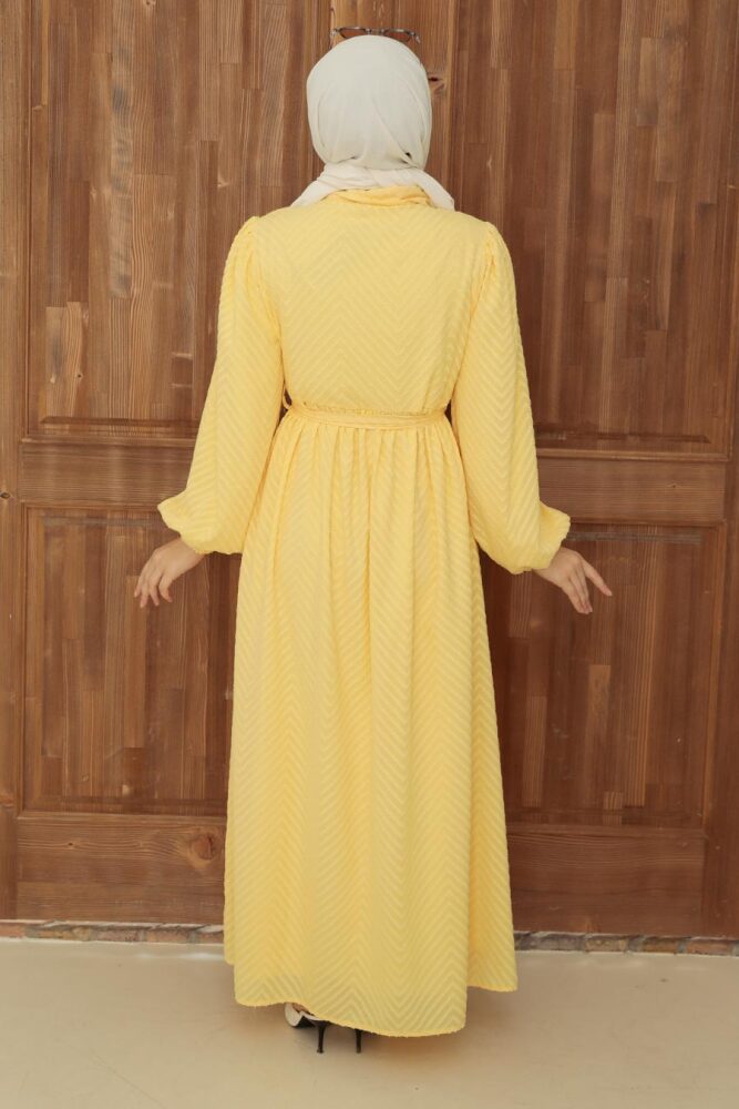 Neva Style - Robe Hijab Jaune 13390SR - 2
