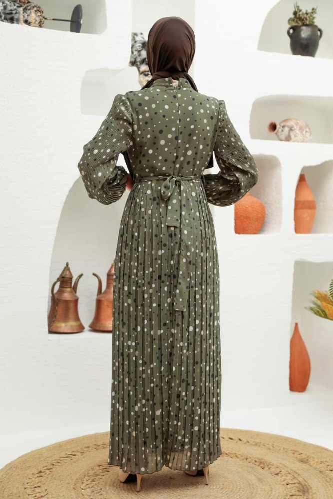 Robe longue et couvrante à pois à motifs – Kaki 32990HK - 2