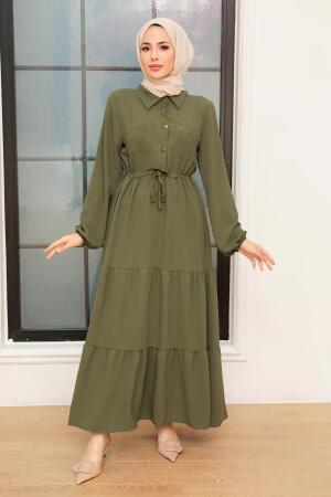 Robe longue et couvrante à boutons – Kaki 5720HK - 1