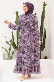 Neva Style -Robe Hijab Lilas 2998LILA - Thumbnail
