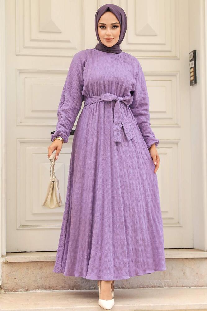 Neva Style - Robe Hijab Lilas à Ceinture 33870LILA - 1