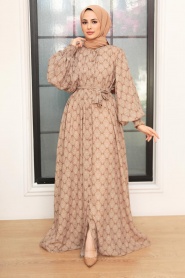 Neva Style - Robe Hijab Marron 22471TB - Thumbnail
