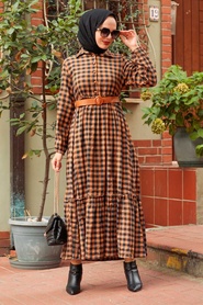 Neva Style - Robe Hijab Marron 43280TB - Thumbnail