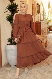 Neva Style - Robe Hijab Marron 63250KH - Thumbnail