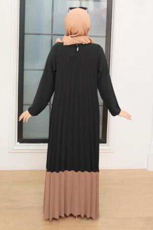 Robe longue et couvrante à plis – Marron 7684KH - 2