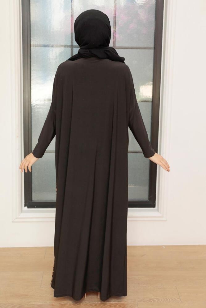 Neva Style - Robe Hijab Marron Foncé 5453KKH - 3