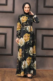 Neva Style - Robe Hijab Moutarde 815408HR - Thumbnail