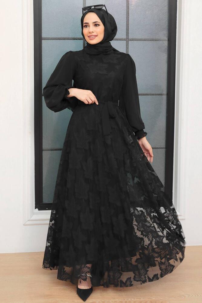Neva Style - Robe Hijab Noire 1063S - 2