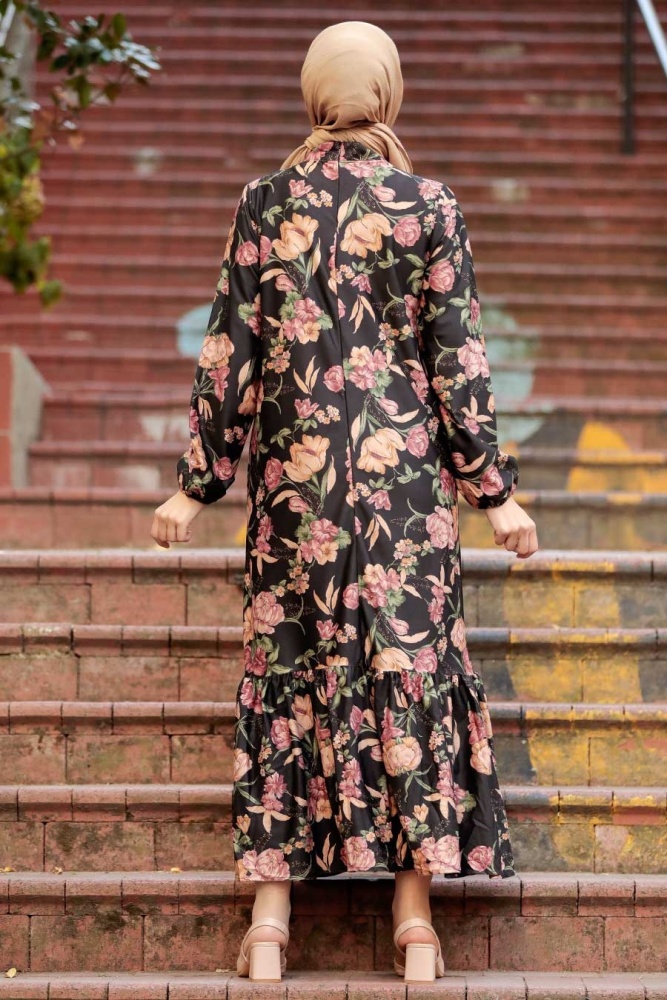  Neva Style - Robe Hijab Noire 11852S - 2