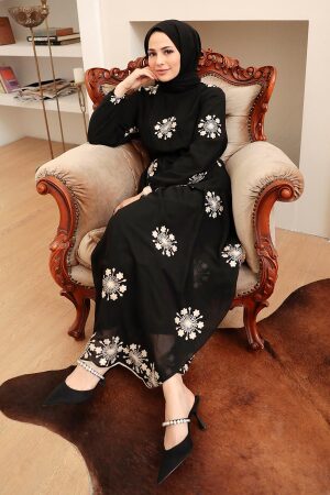 Neva Style - Robe Hijab Noire 1332S - 2