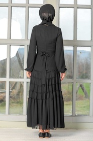 Neva Style - Robe Hijab Noire 27001S - Thumbnail
