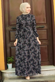 Neva Style - Robe Hijab Noire 279011S - Thumbnail